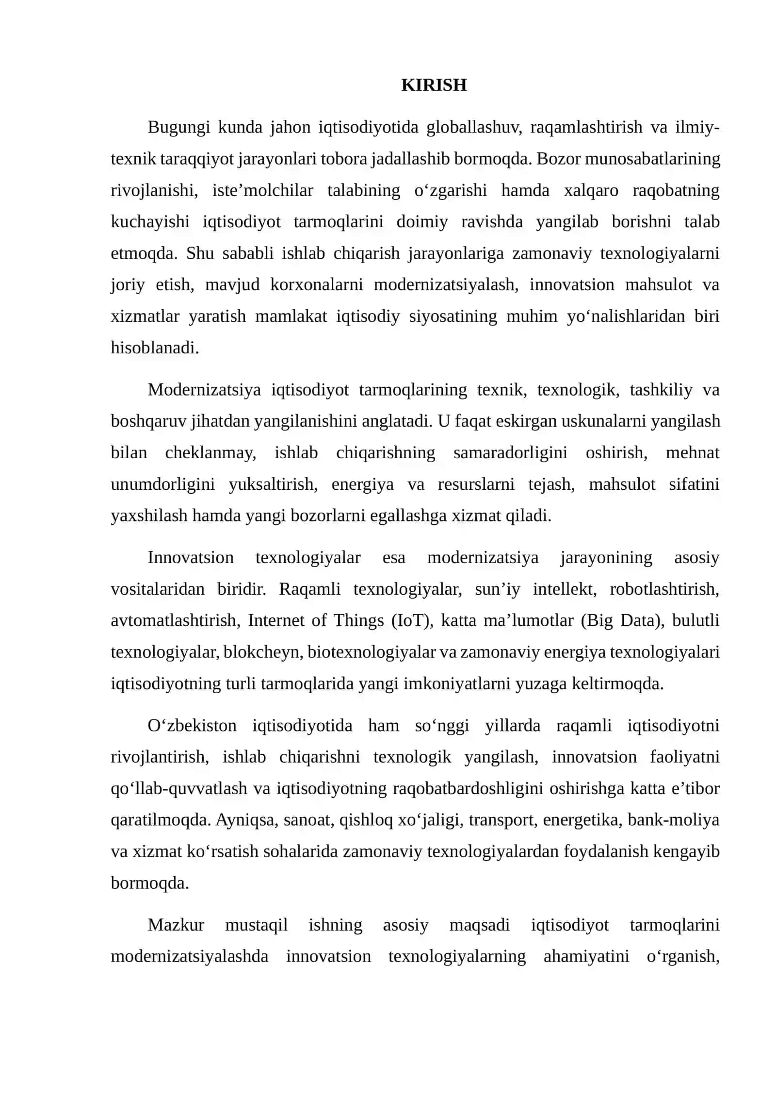 IQTISODIYOT TARMOQLARINI MODERNIZATSIYALASHDA INNOVATSION TEXNOLOGIYALARDAN FOYDALANISH 2