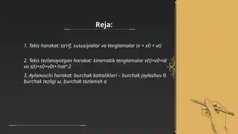 Moddiy nuqtaning harakatini tavsiflash va tasniflash 2