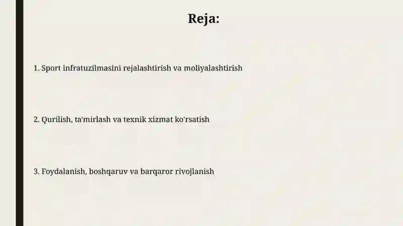 Sport infratuzilmasini boshqarish va rivojlantirish 2
