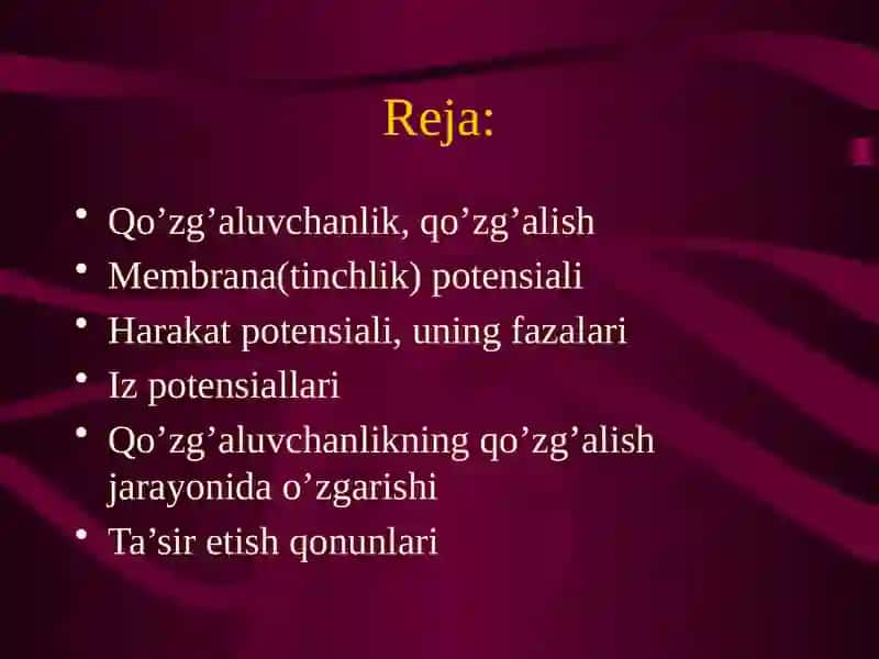 Qo’zg’aluvchanlik, qo’zg’alish 2