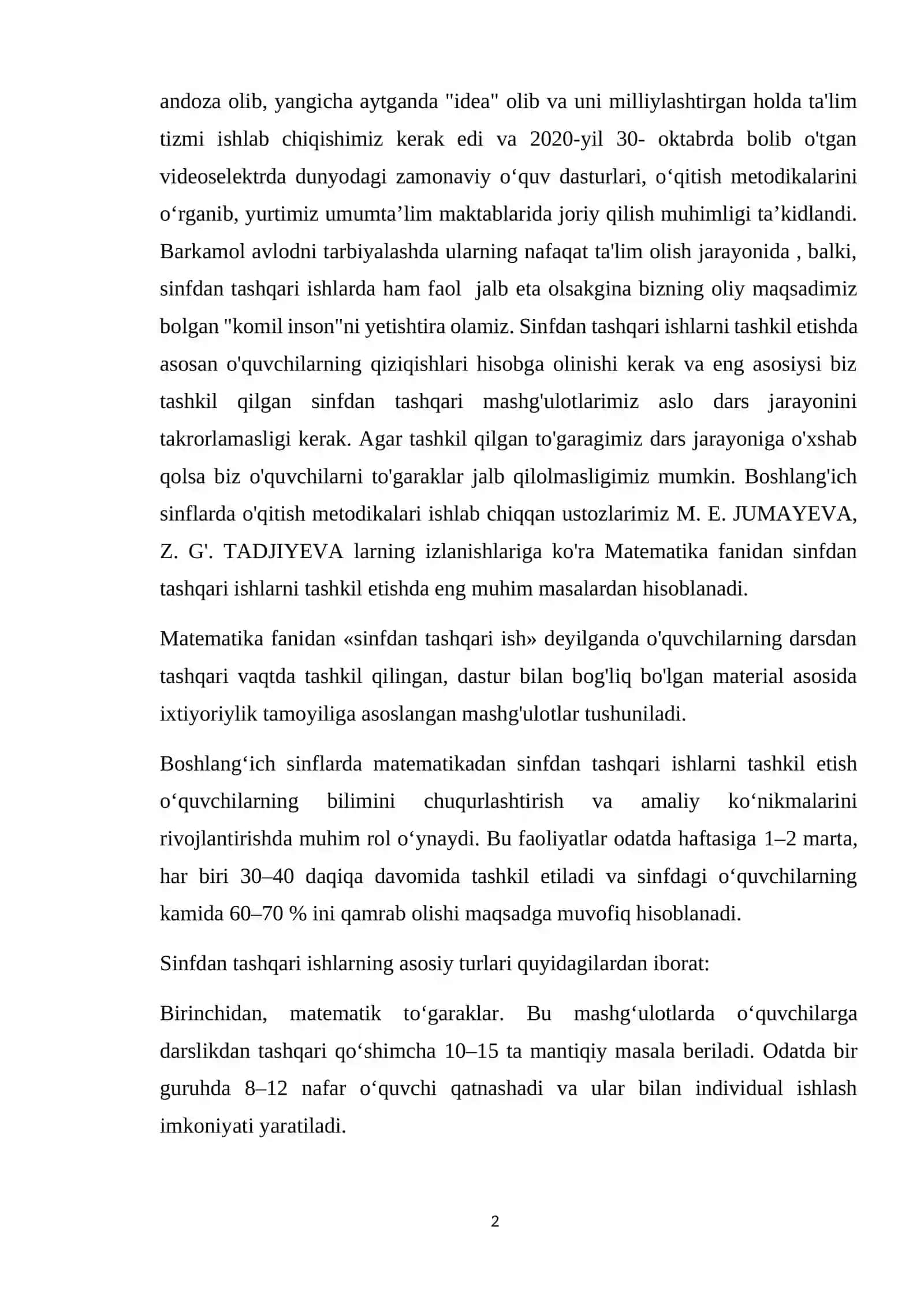 Boshlang‘ich sinfda matematikadan sinfdan tashqari ishni tashkil etish qilish turlari 2