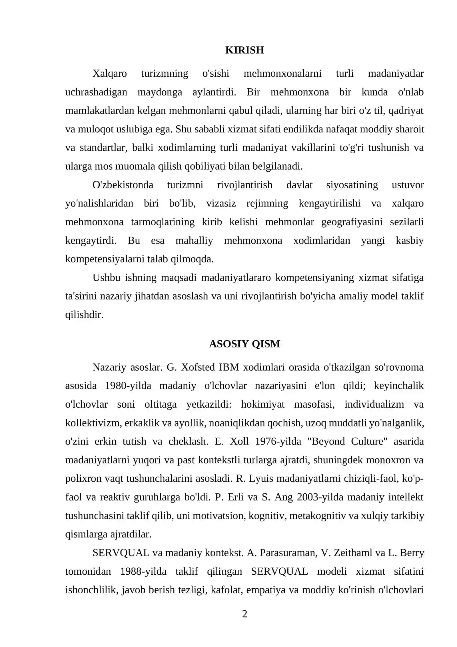 Mehmonxona xodimlarining madaniyatlararo kompetensiyasi 2