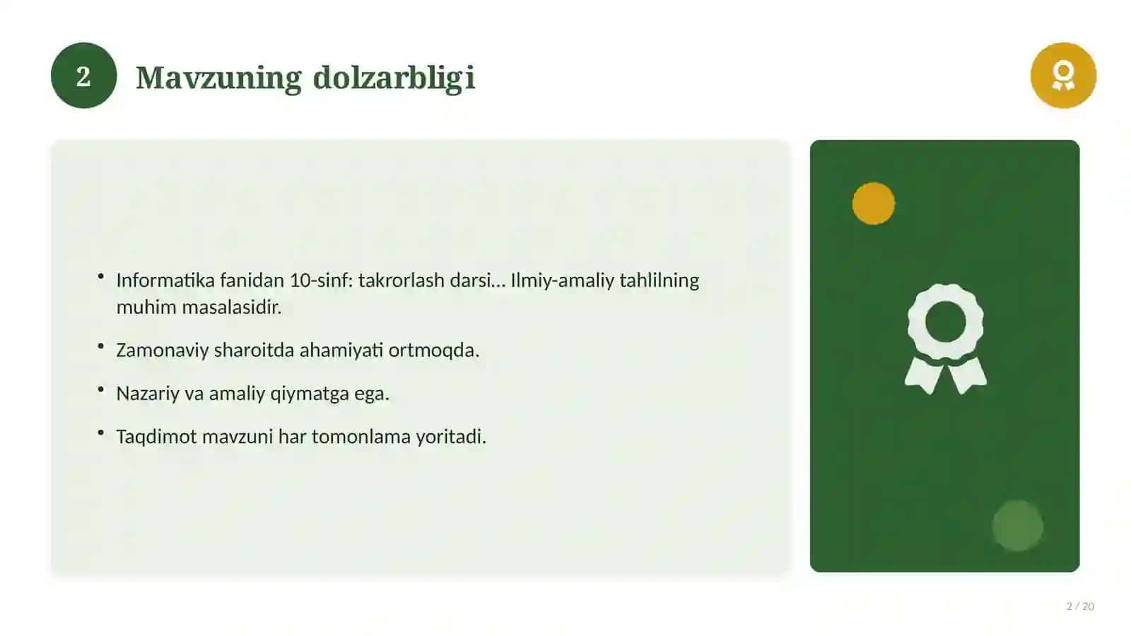 Informatika fanidan 10-sinf: takrorlash darsi ishlanmasi 2