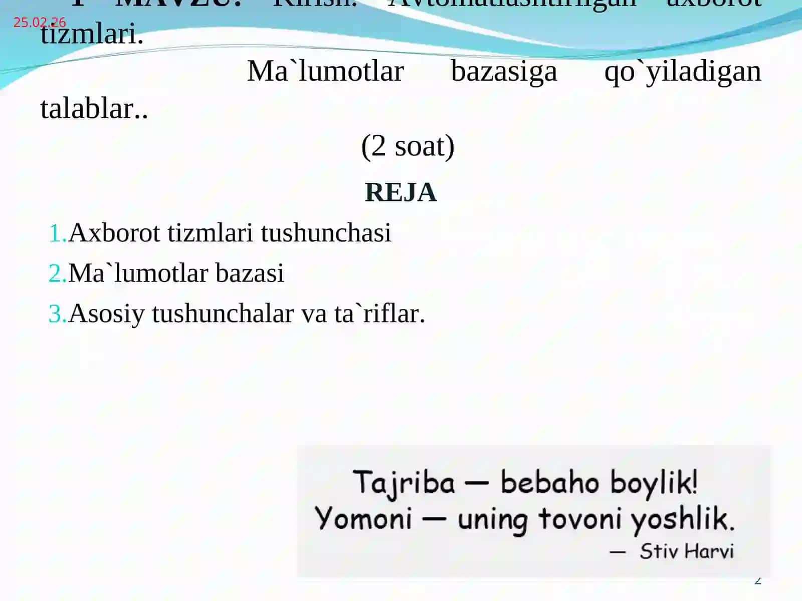 MA`LUMOTLAR BAZASI 2
