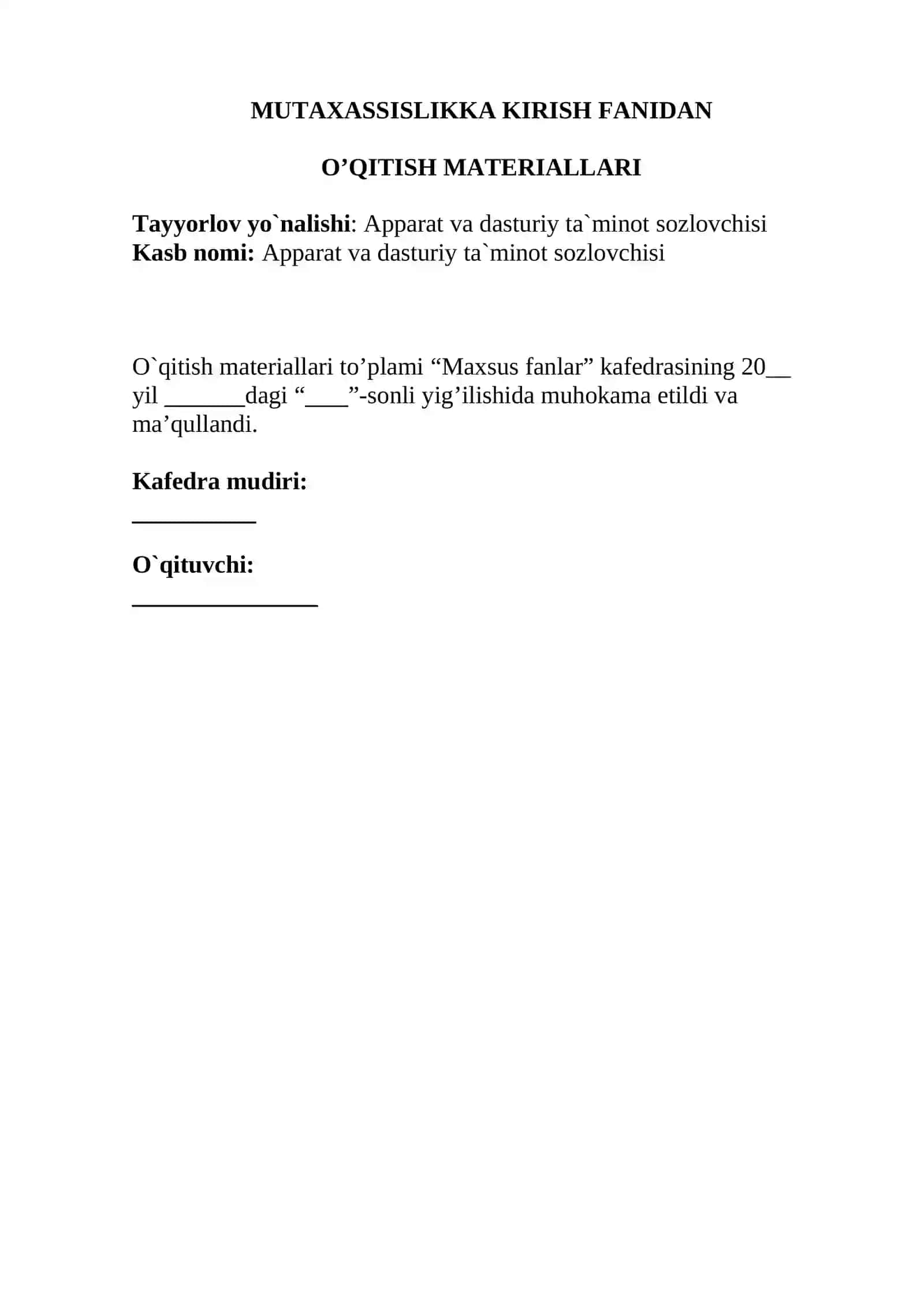 MUTAXASSISLIKKA KIRISH 2
