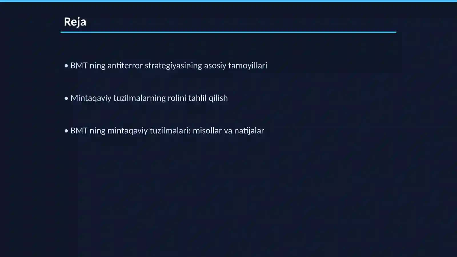 BMT ning global antitteror strategiyasi bôyicha mintaqaviy tuzilmasi 2