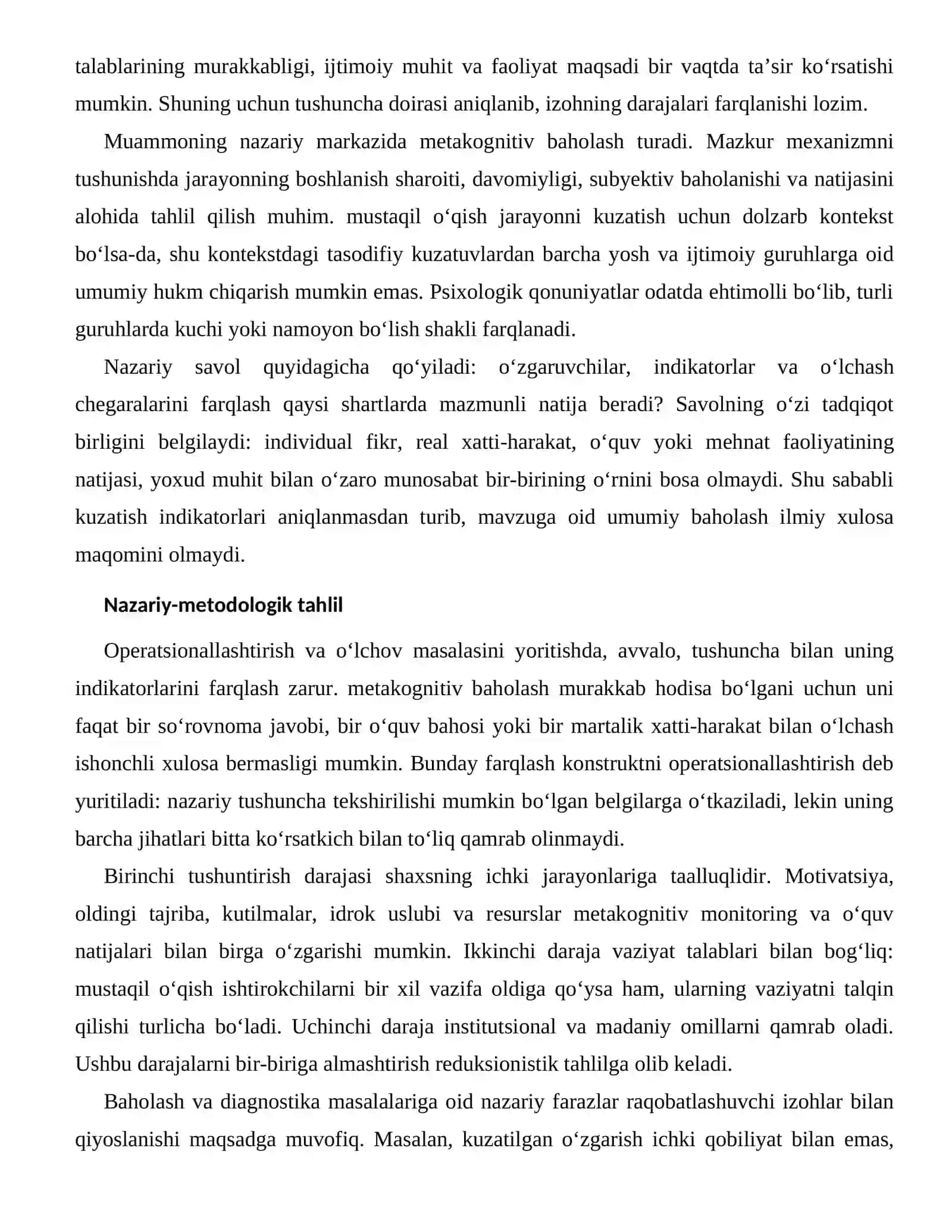 METAKOGNITIV MONITORING VA O‘QUV NATIJALARI — BAHOLASH VA DIAGNOSTIKA MASALALARI 2