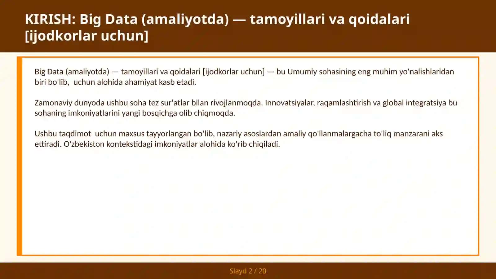 BIG DATA (AMALIYOTDA) — TAMOYILLARI VA QOIDALARI [IJODKORLAR UCHUN] 2