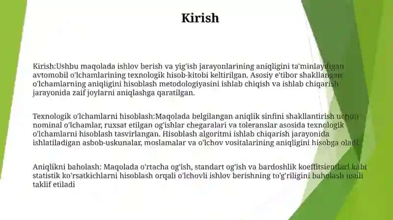 Avtomobil OʻLchamlarning Texnologik Hisobi Va Ishlov Berish Aniqligini Hisoblash 2