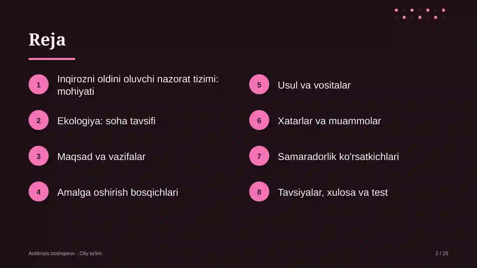 Ekologiya sohasida inqirozni oldini oluvchi nazorat tizimi 2
