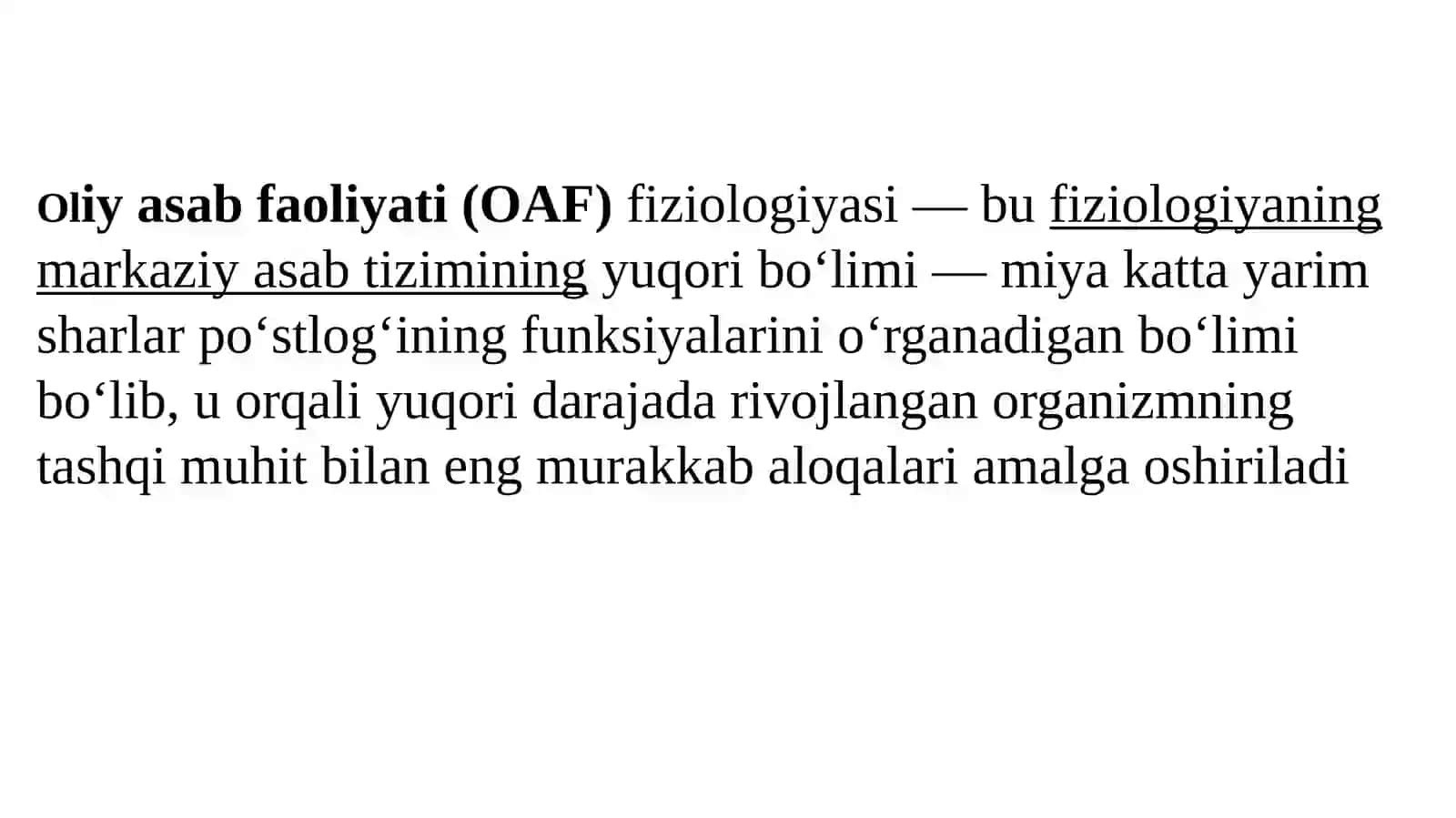 Inson markaziy nerv tizimining oliy bo'lim fiziologiyasi 2