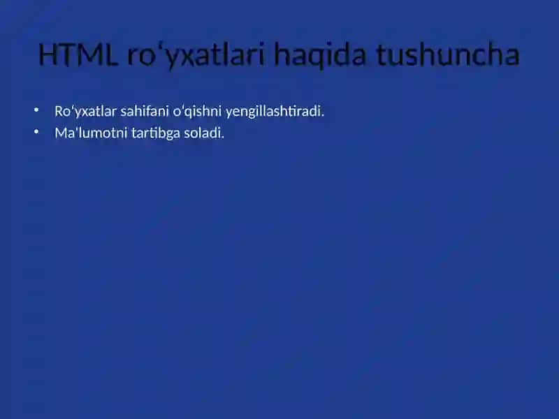 HTML DA RO‘YXATLAR YARATISH 2