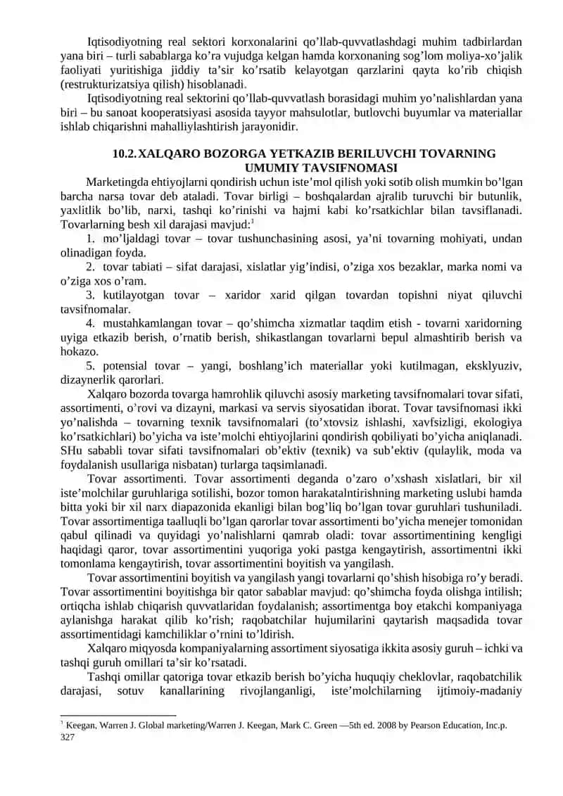 Xalqaro bozorga yetkazib beriluvchi tovarning umumiy tavsifnomasi 2