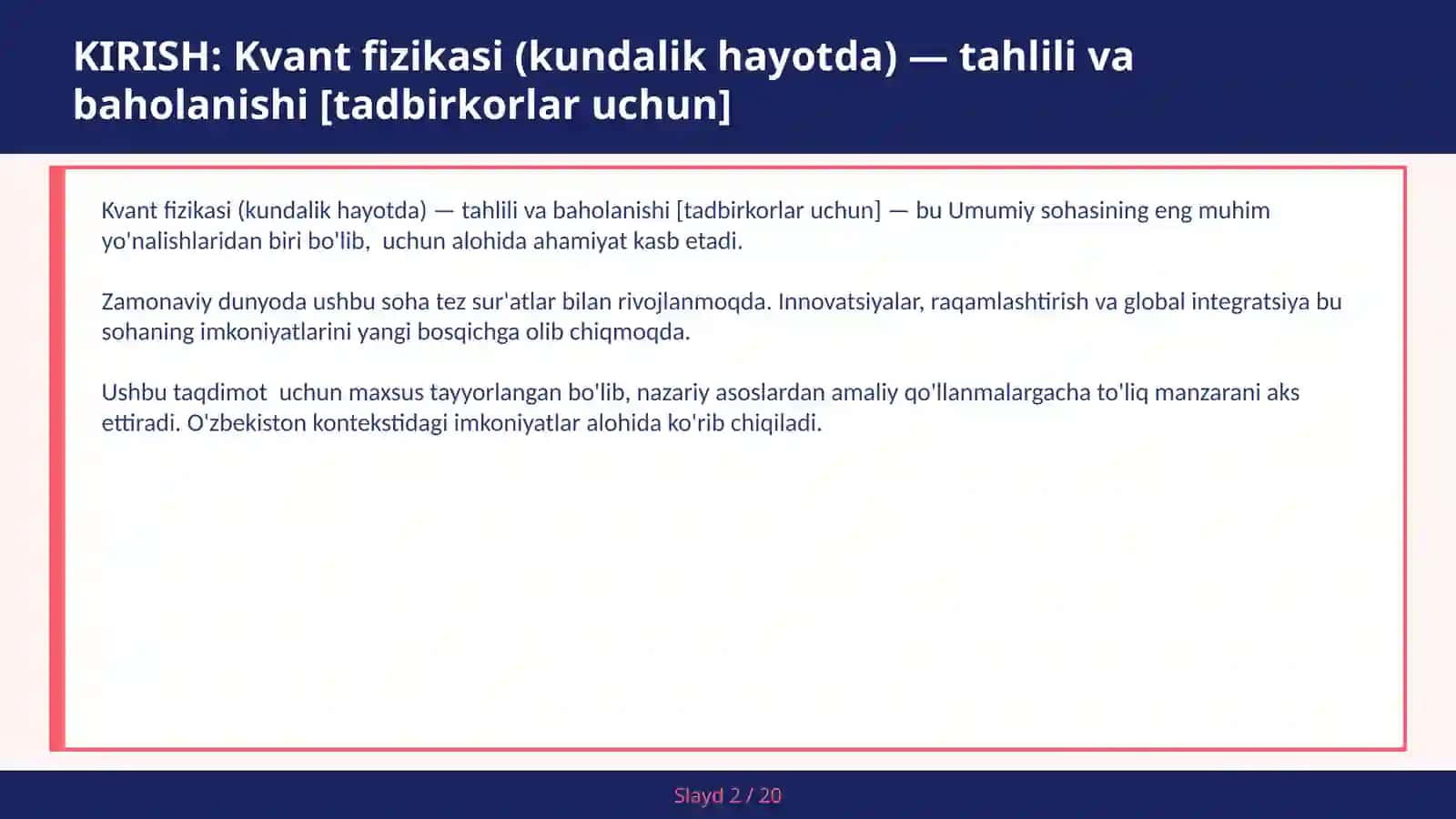 Kvant fizikasi (kundalik hayotda) — tahlili va baholanishi [tadbirkorlar uchun] 2