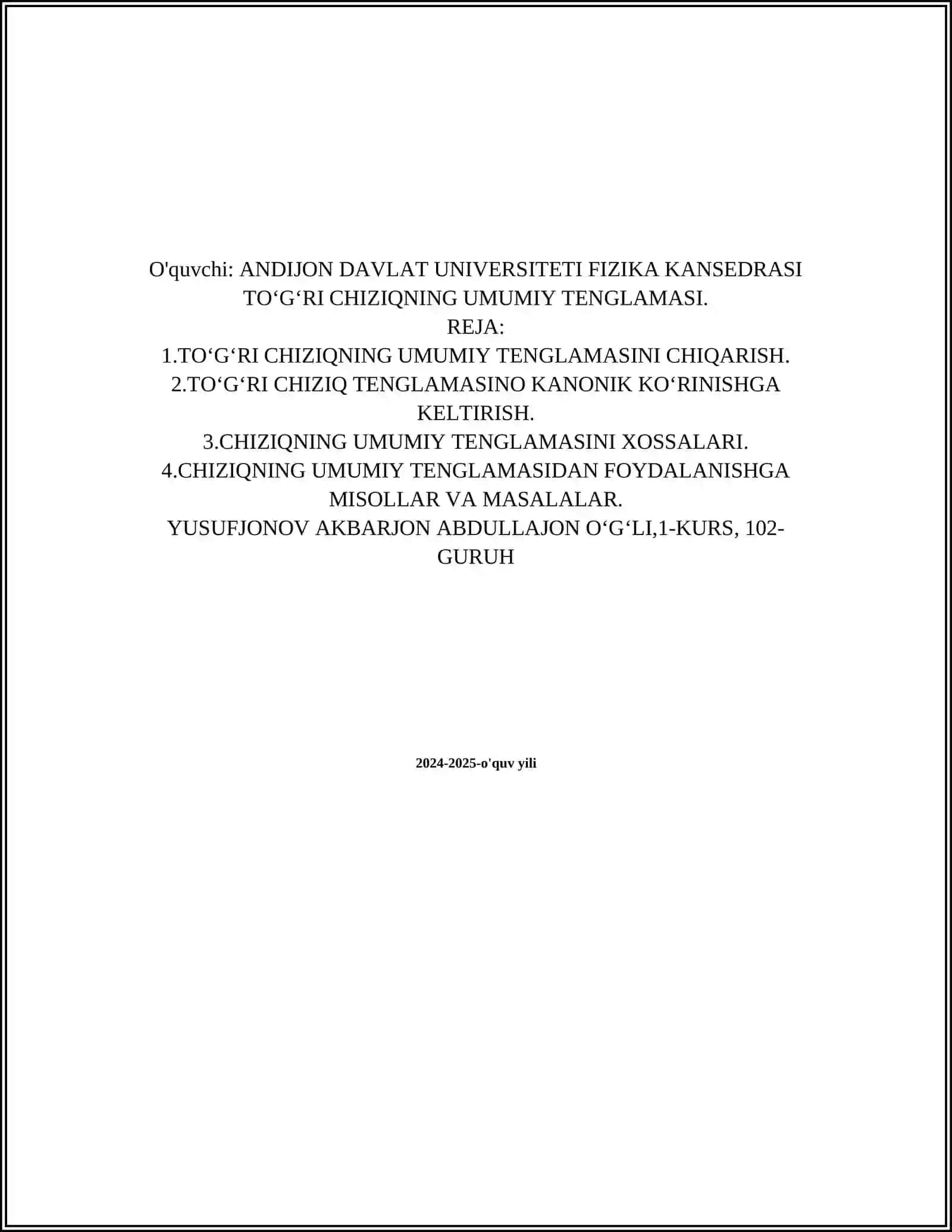 TO'G'RI CHIZIQNING UMUMIY TENGLAMASI 2