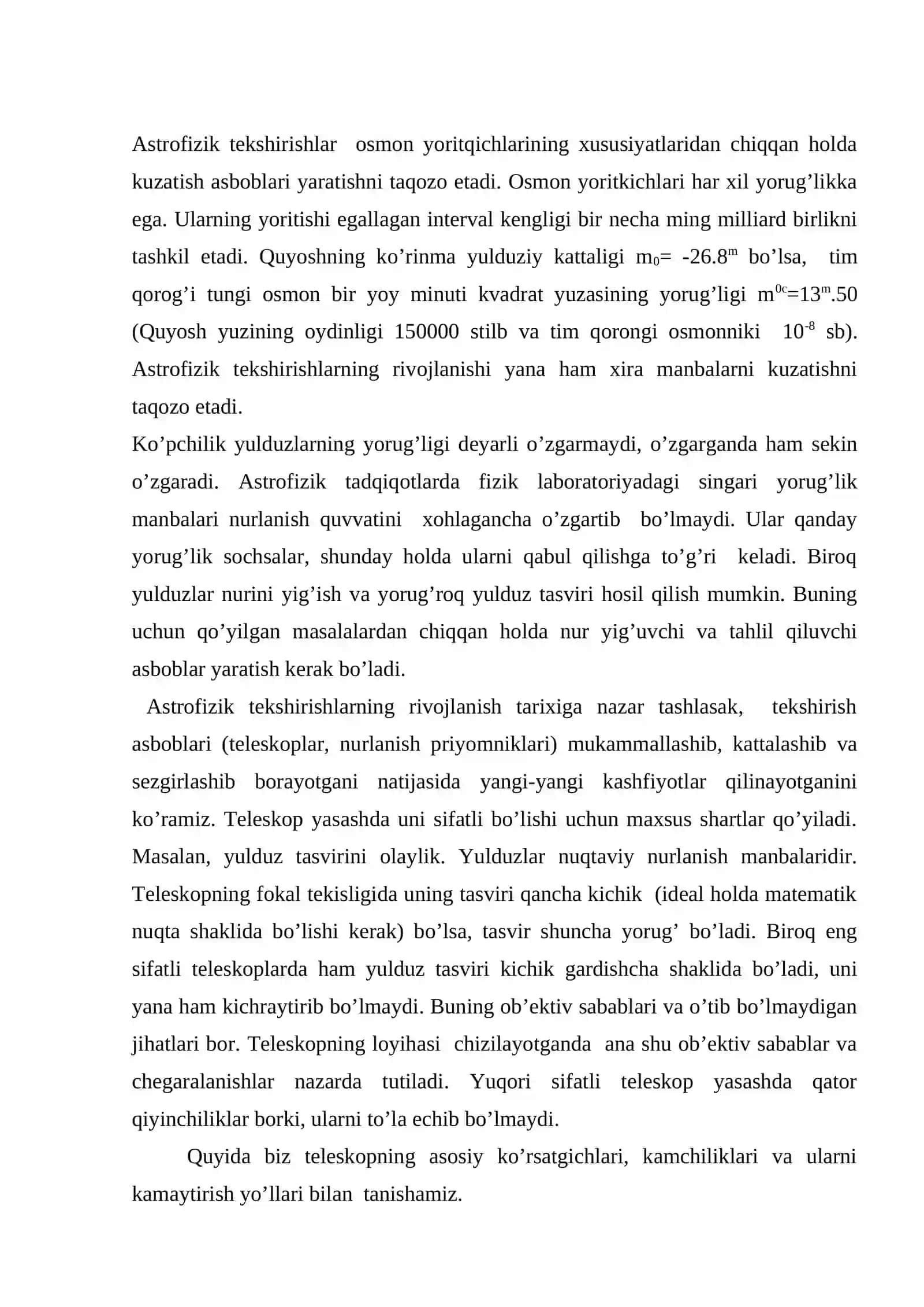 Optik teleskoplarning asosiy ko’rsatgichlari 2