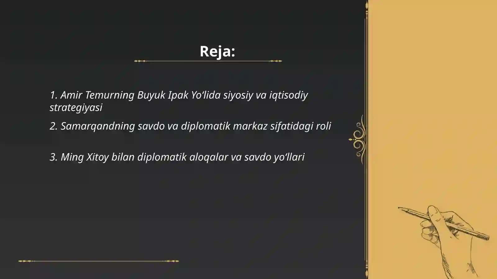 Amir Temur va Temuriylar davrida buyuk ipak yoʻlida savdo diplomatik munosabatlar 2