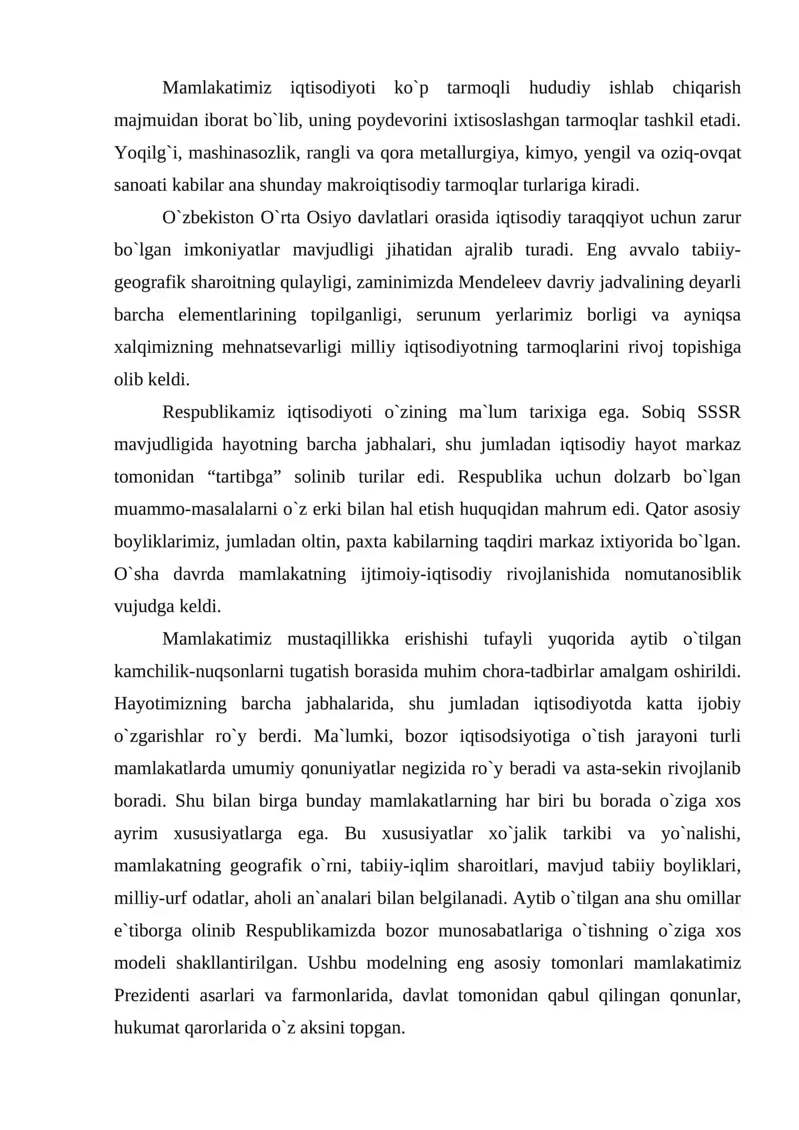 Sanoat va qishloq xo`jaligining iqtisodiyotda tutgan o`rni va ahamiyati 2