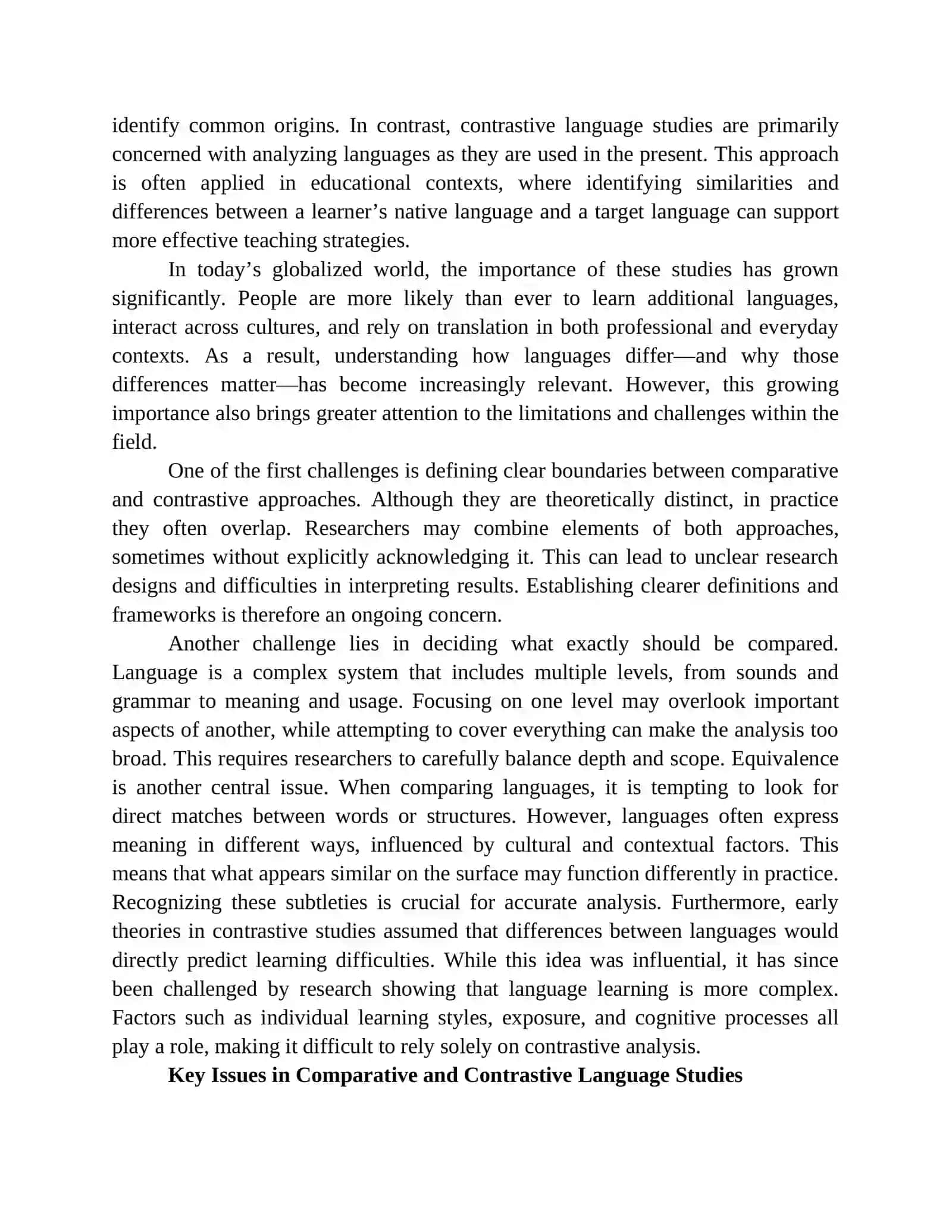 Key Issues in Comparative and Contrastive Language Studies 2