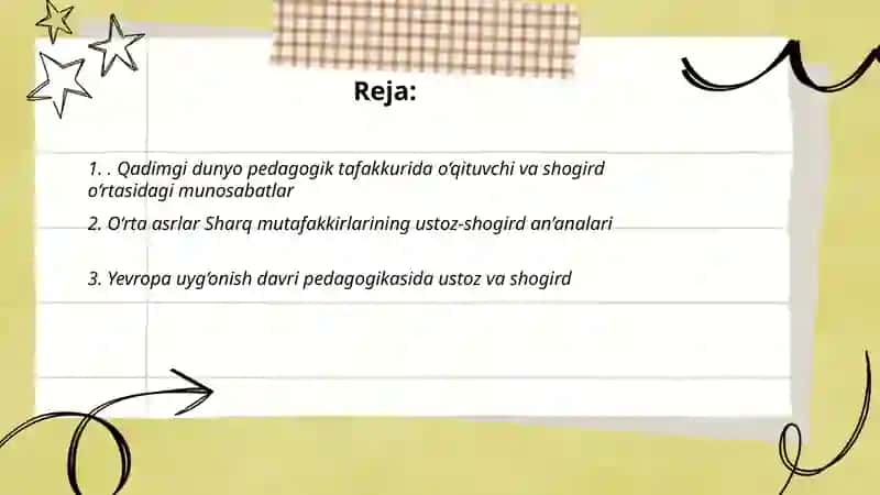 Eng qadimgi davrlardan XXI asrning boshigacha boʻlgan davrda oʻqituvchi-ustoz,shogird va ularning jamiyatdagi oʻrni, mahorati haqidagi pedagogik fikrlar Rustamova Durdona 2