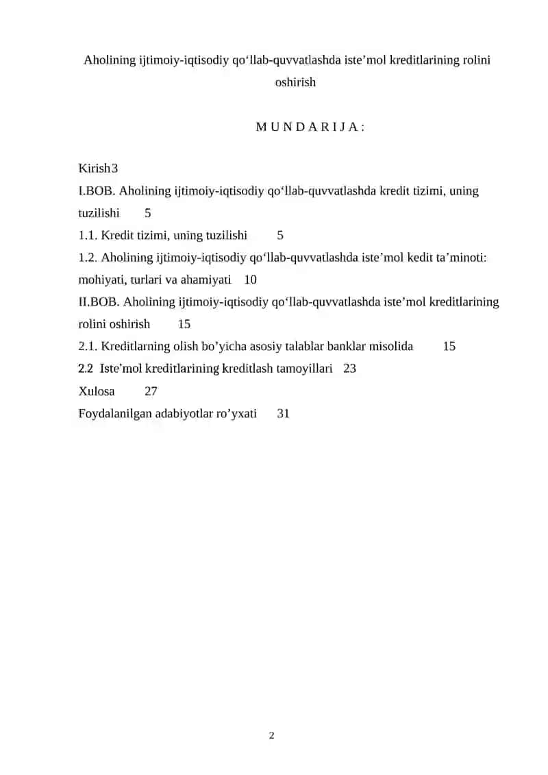 AHOLINING IJTIMOIY-IQTISODIY QO‘LLAB-QUVVATLASHDA ISTE’MOL KREDITLARINING ROLINI OSHIRISH 2