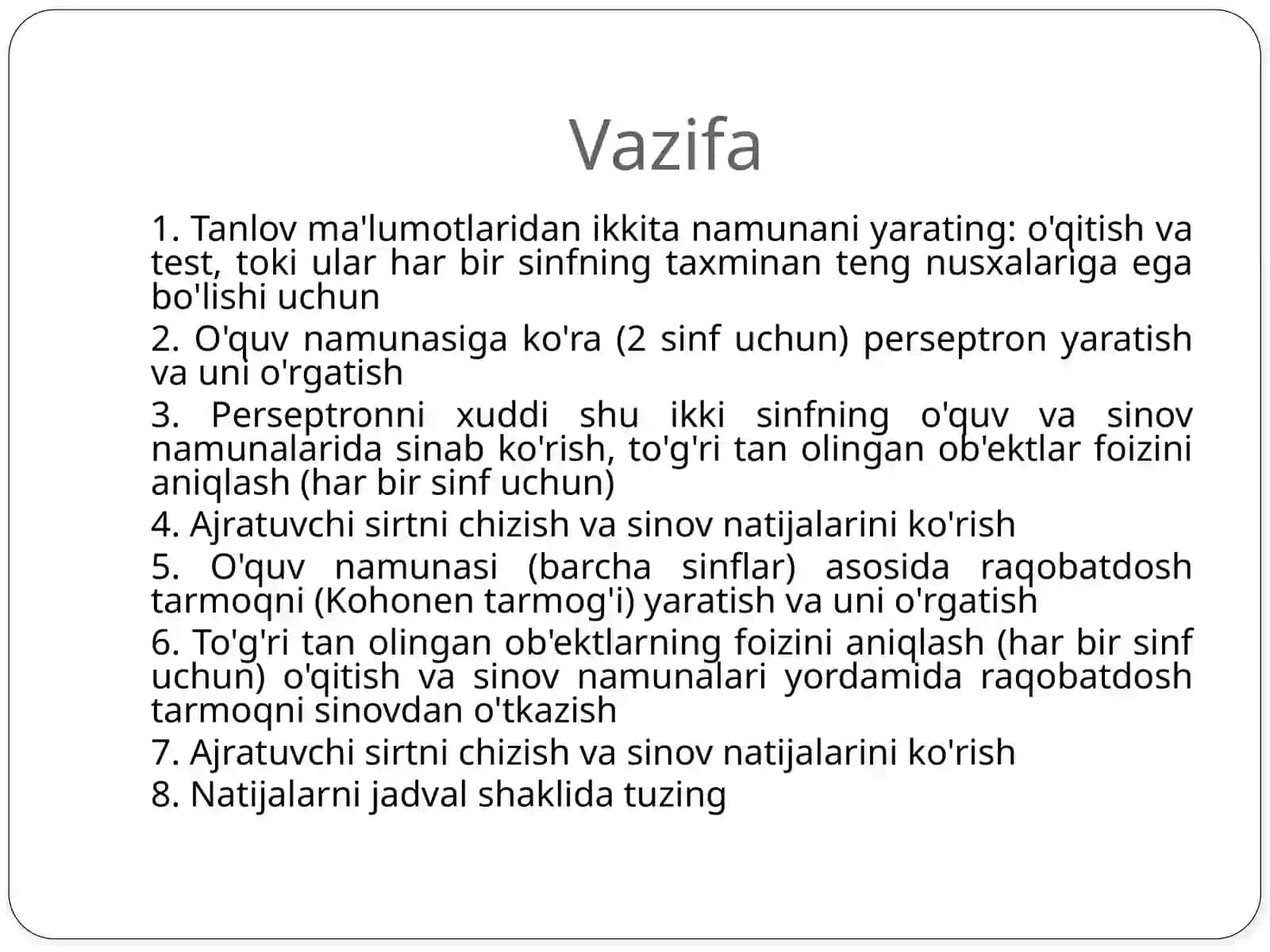 Perceptron va kohenqatlami 2