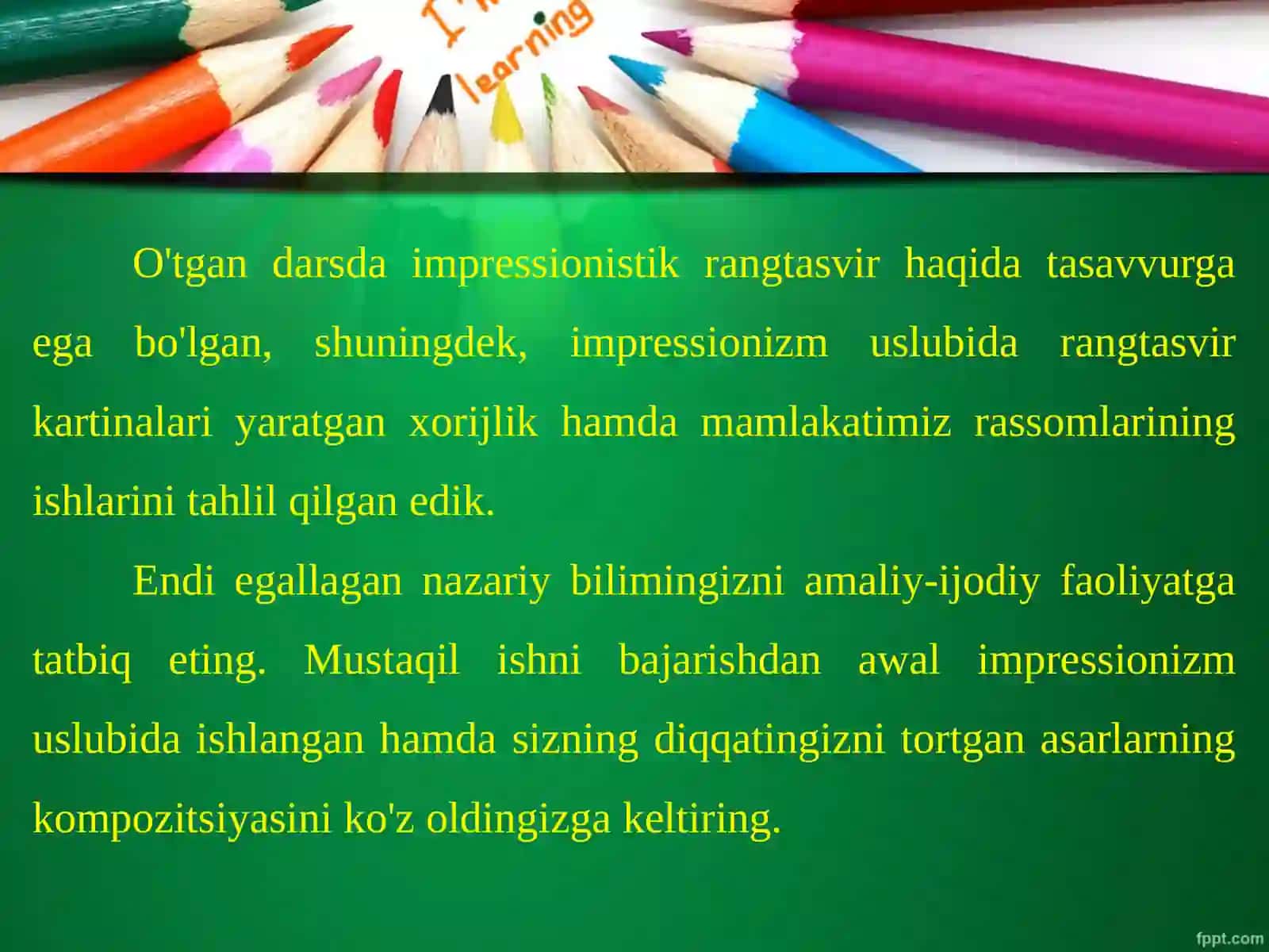 7-sinf Tasviriy san'at dars ishlanma. Impressionizm uslubida manzara ishlash. Puantilizm 2