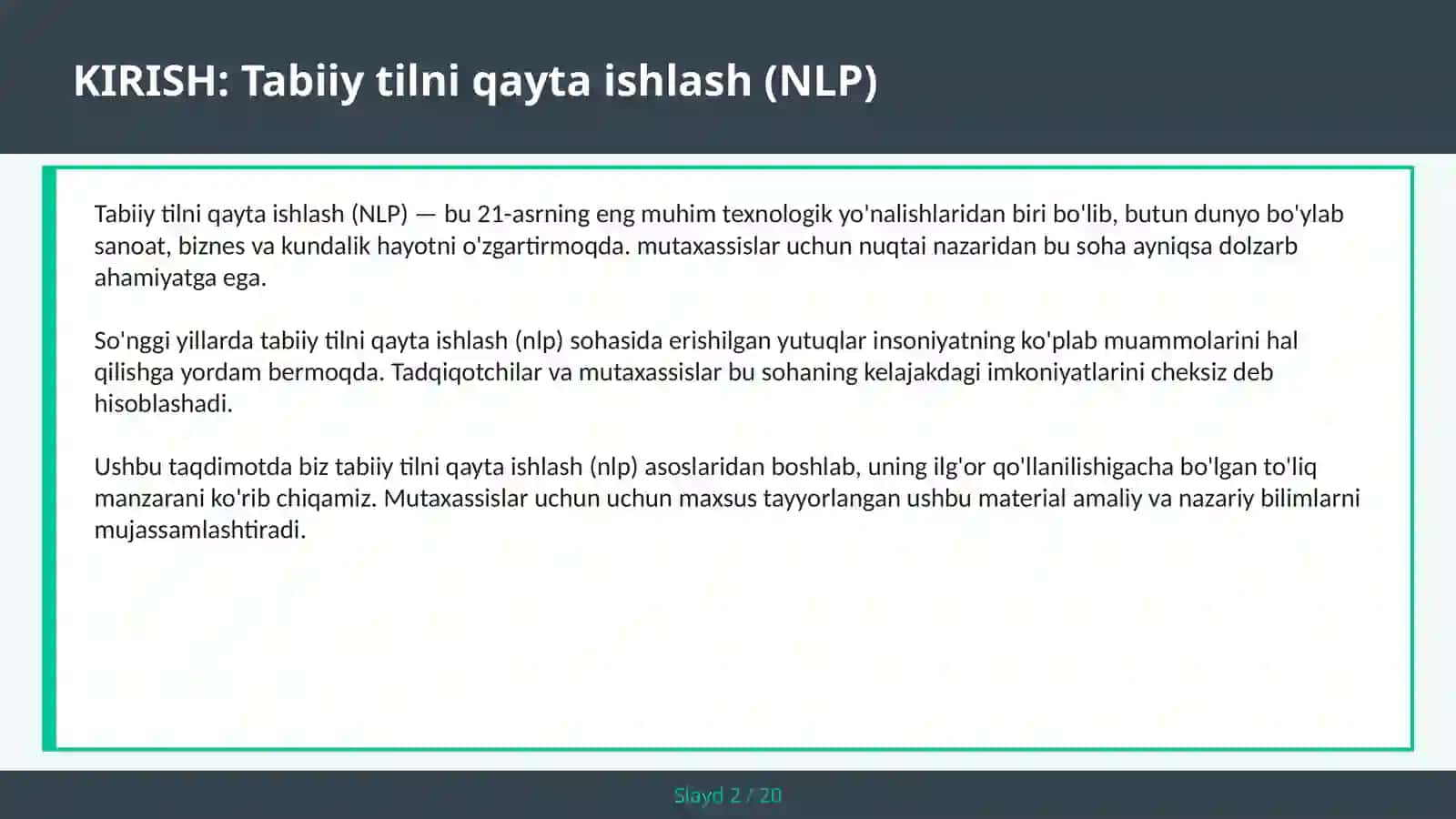 Tabiiy tilni qayta ishlash (NLP) 2