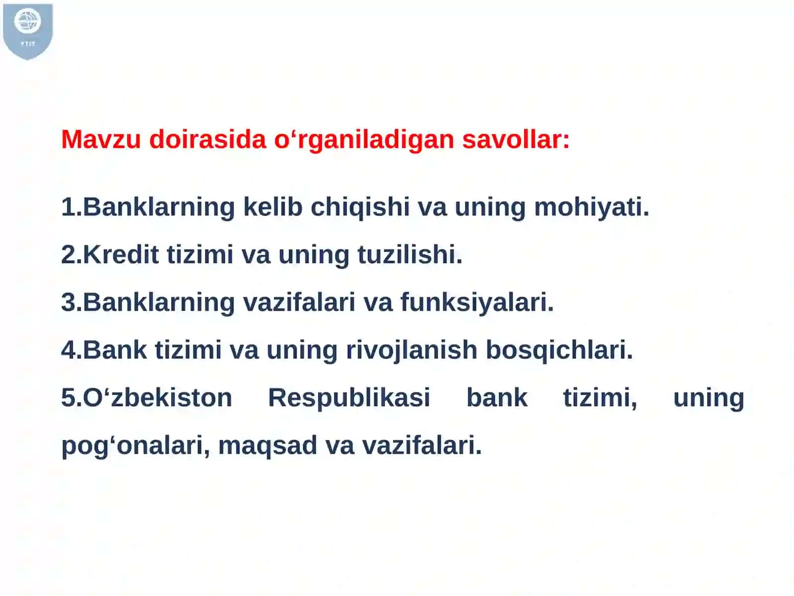 Banklarning kelib chiqishi va bank tizimi. 2