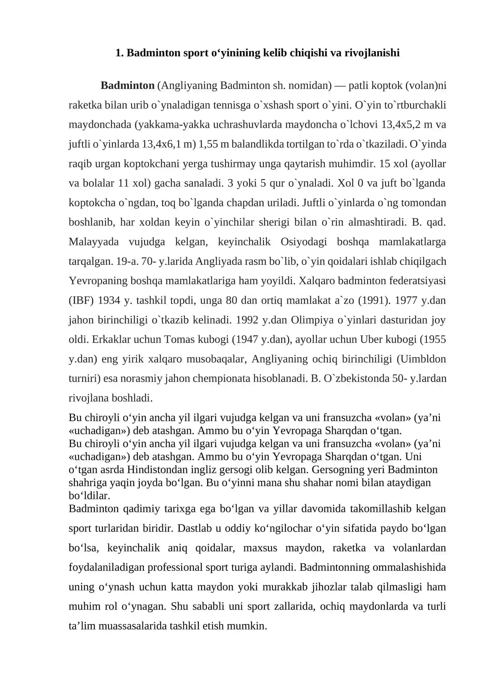 Badmionton maydonining tuzilishi va o‘lchamlari 2
