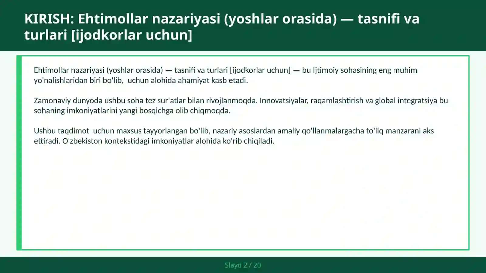 Ehtimollar nazariyasi (yoshlar orasida) — tasnifi va turlari [ijodkorlar uchun] 2