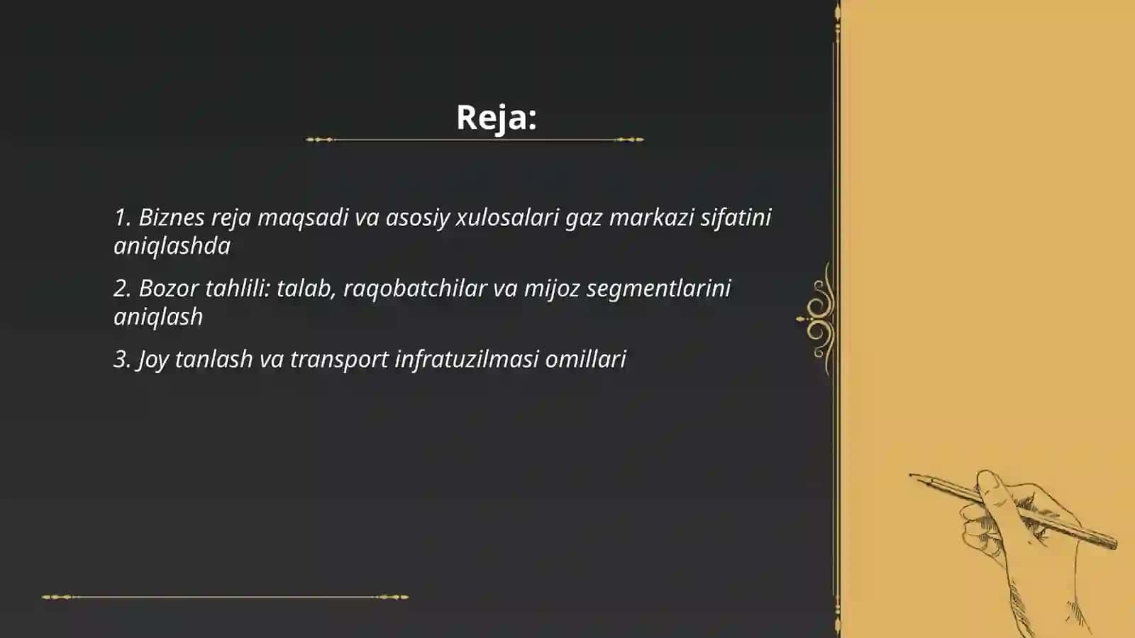 Biznes reja yaratish Eng sifatli gaz markazi qanday aniqlandi 2