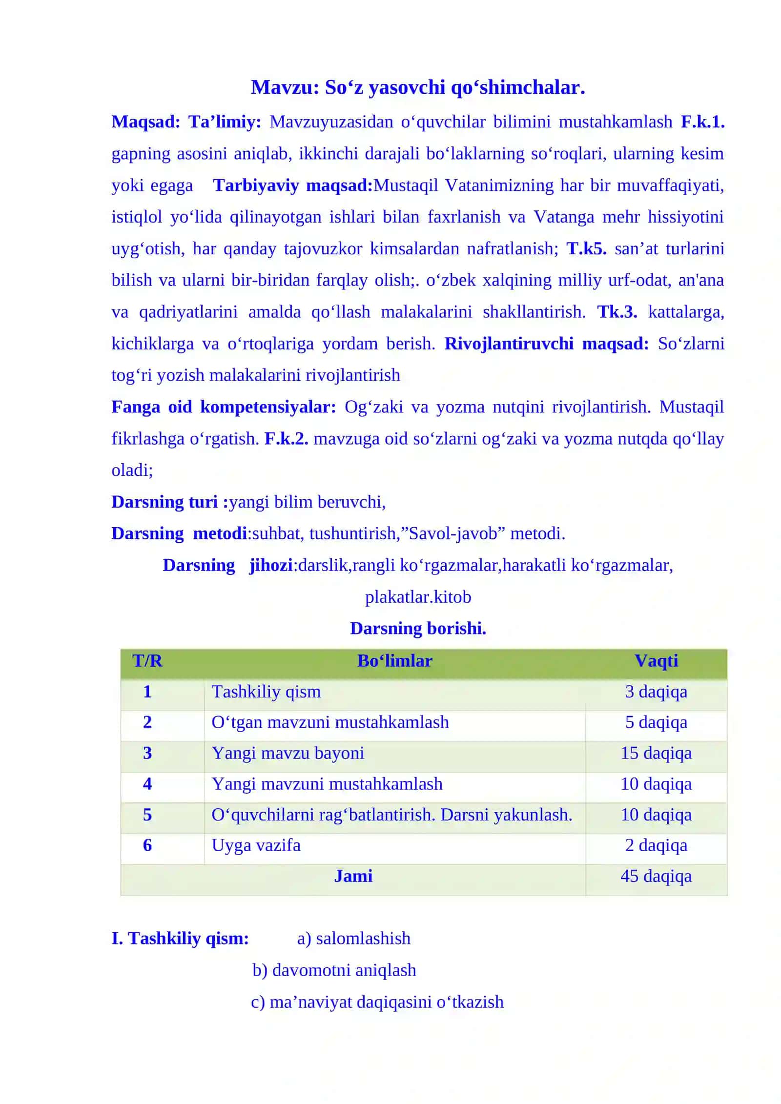 3-sinf Ona tili fanidan So'z yasovchi qo'shimchalar 2-chorak dars ishlanma 2