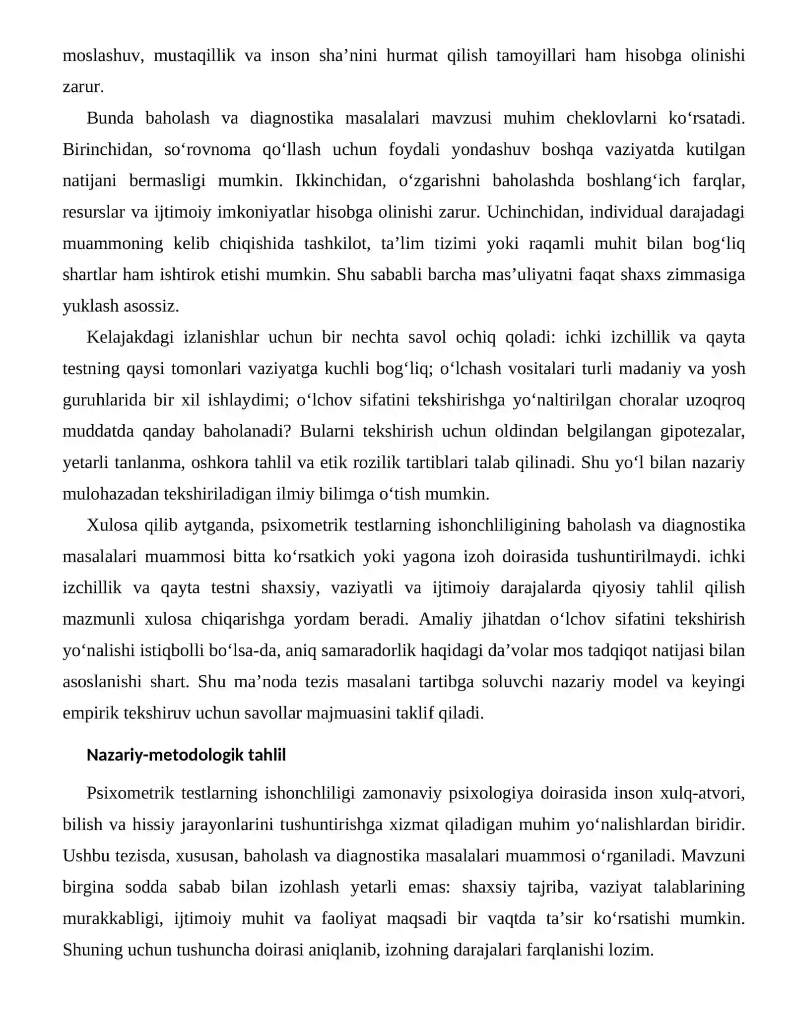PSIXOMETRIK TESTLARNING ISHONCHLILIGI — BAHOLASH VA DIAGNOSTIKA MASALALARI 2