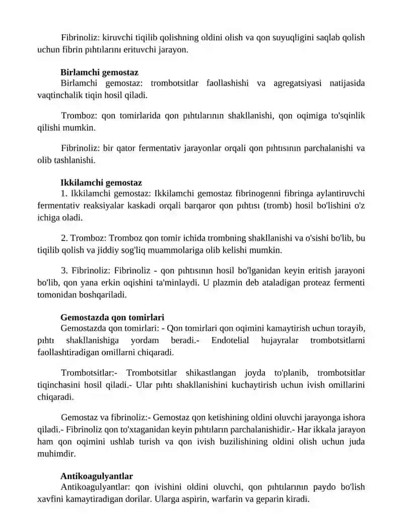 Trombotsitlar biologiyasi, gemostaz va fibrinoliz 2