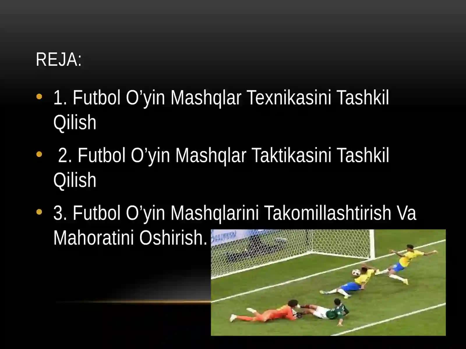 Futbol o’yin mashqlar texnikasi va taktikasi usullarini o’rgatishni takomillashtirish hamda mahoratini oshirish 2
