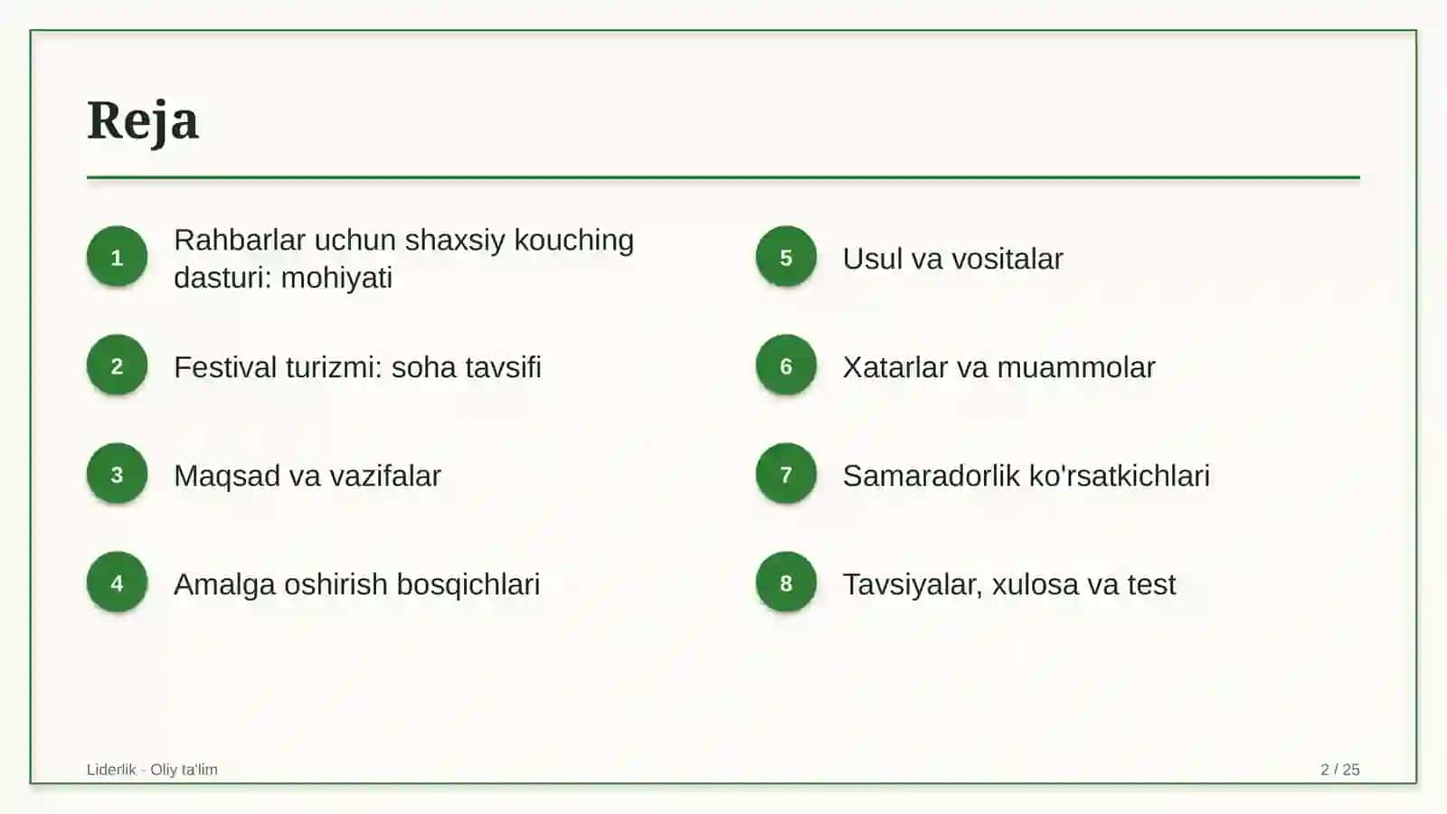 festival turizmida rahbarlar uchun shaxsiy kouching dasturi 9724 2