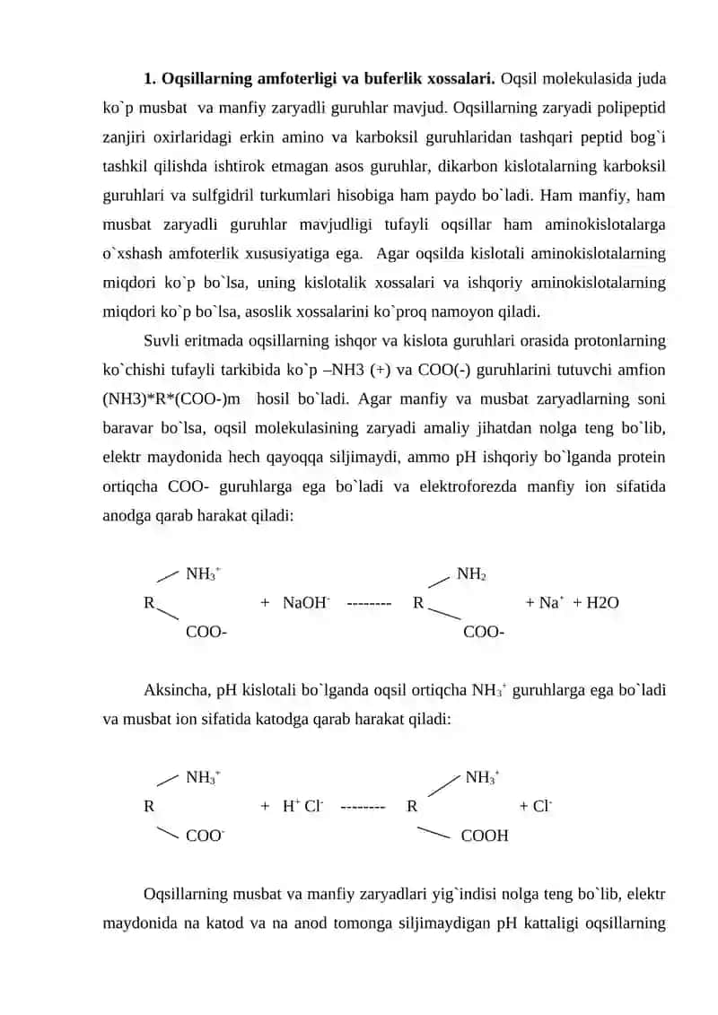 Oqsillarning fizik-kimyoviy xossalari 2