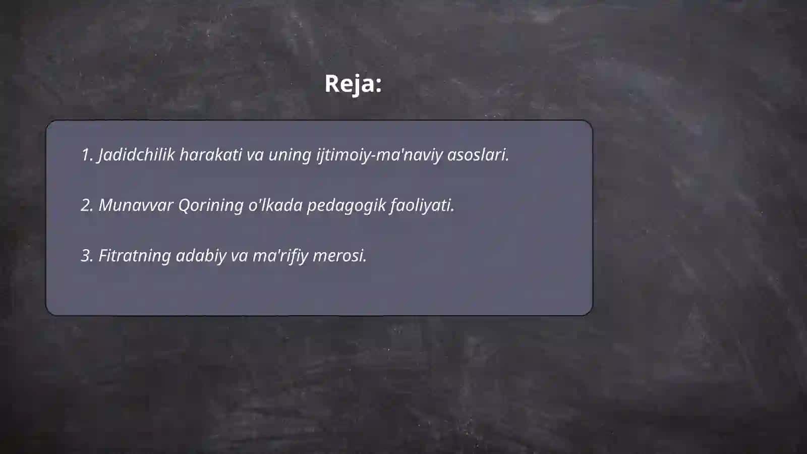 Jadid ma'rifatparvarlarining o'lka ijtimoiy- ma'naviy hayotida tutgan o'mi (Munavvar Qori, Fitrat, Behbudiy, Avloniy va boshq.) 2