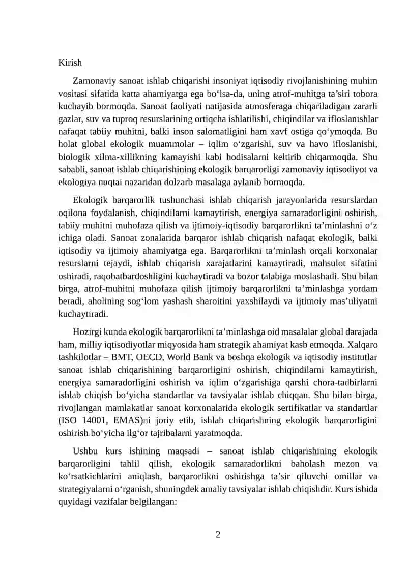Sanoat ishlab chiqarishining ekologik barqarorligi 2