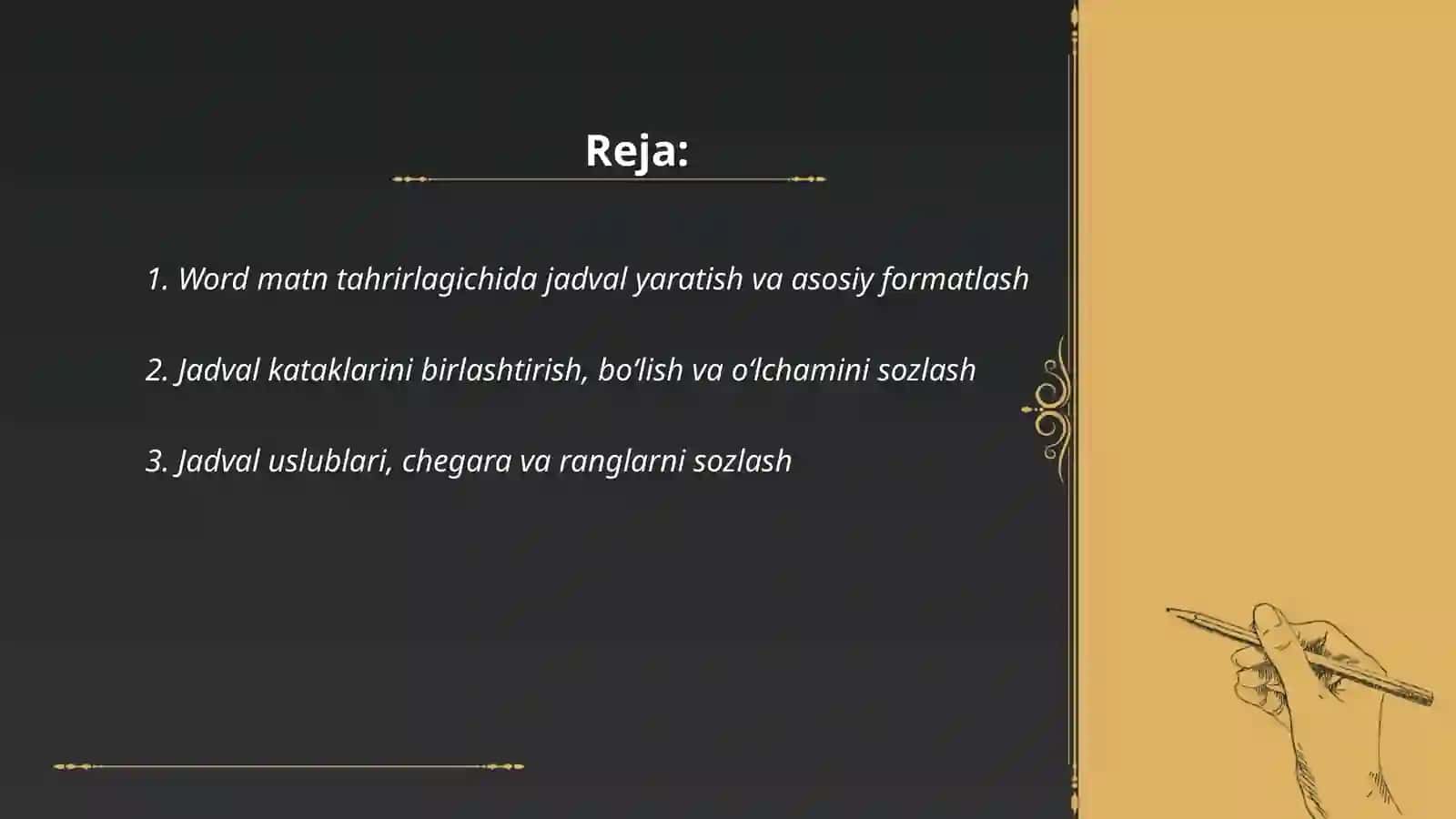 Word matn taxrrirlagichida jadval, rasm, formula, matnlar sturukturasi bilan ishlash 2