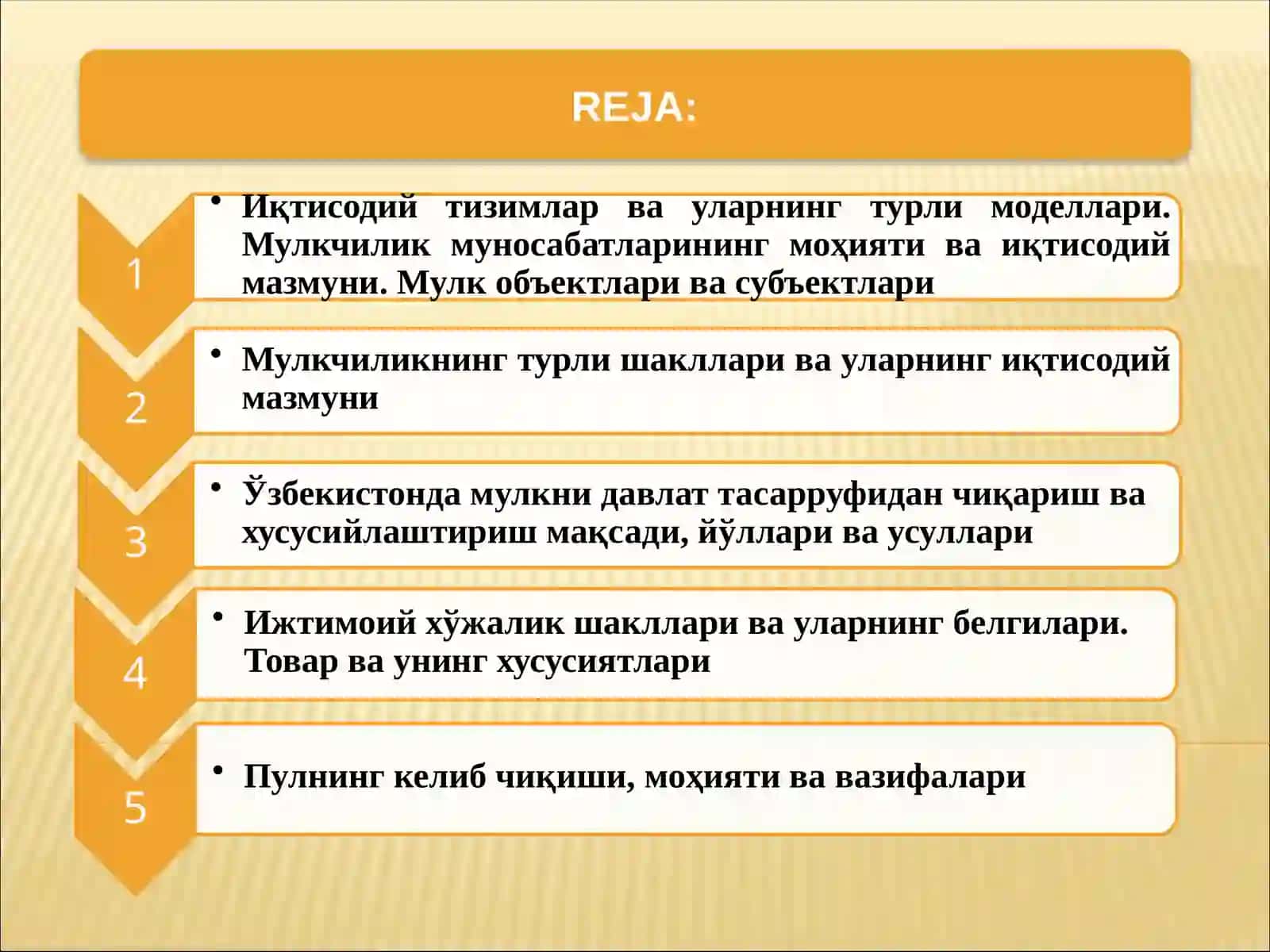 MULKChILIK MUNOSABATLARI. TOVAR IShLABChIQARISh VA PUL 2