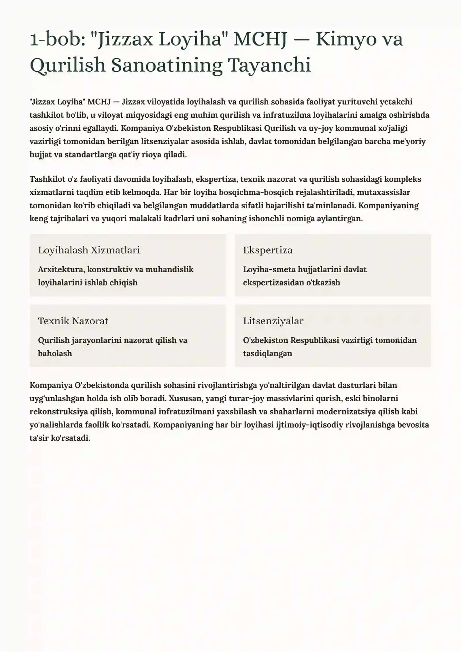 "Jizzax Loyiha" MCHJ — Kimyo va Qurilish Sanoatining Tayanchi 2