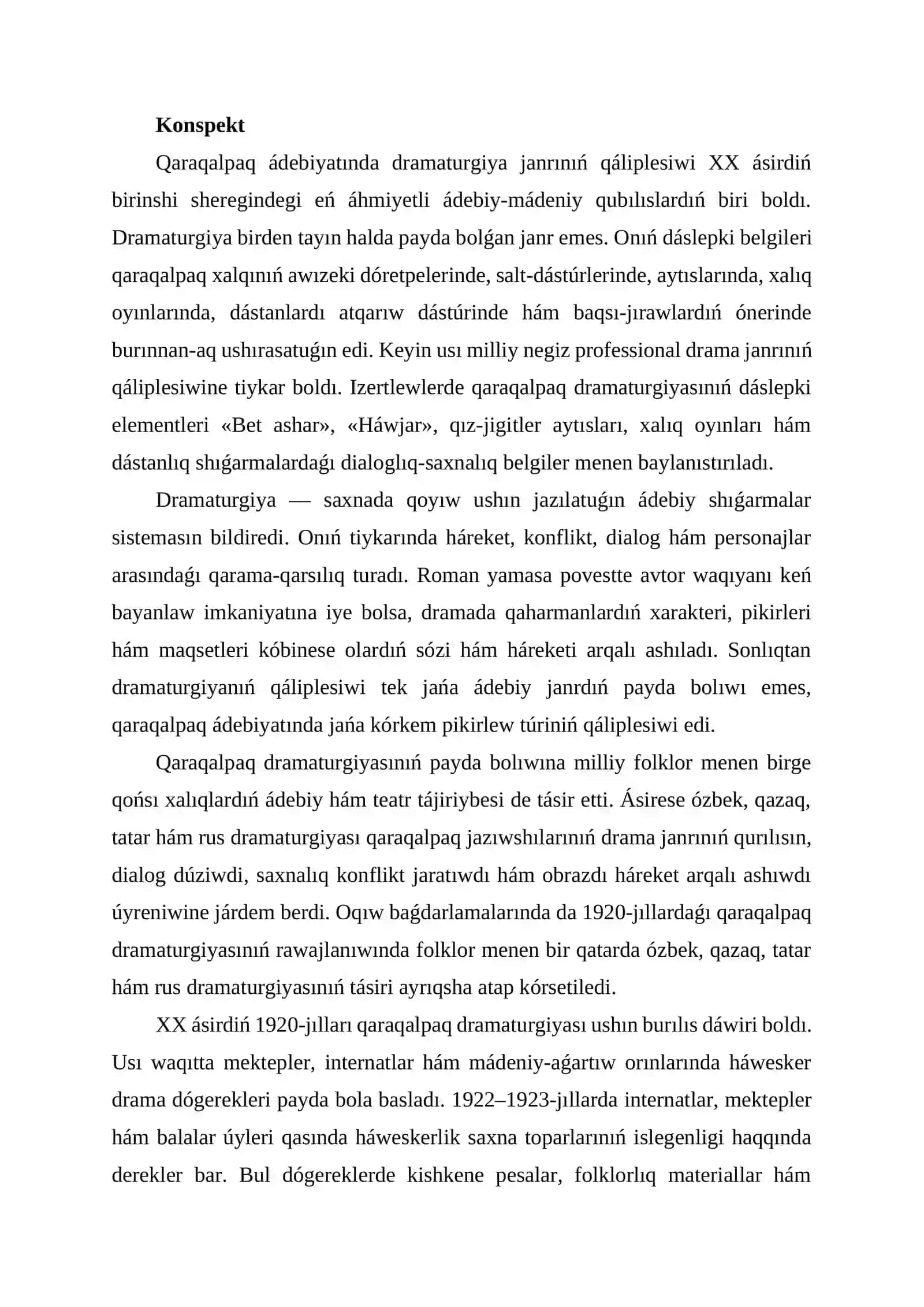 QARAQALPAQ ÁDEBIYATÍNDA DRAMATURGIYANÍŃ QÁLIPLESIWI 2