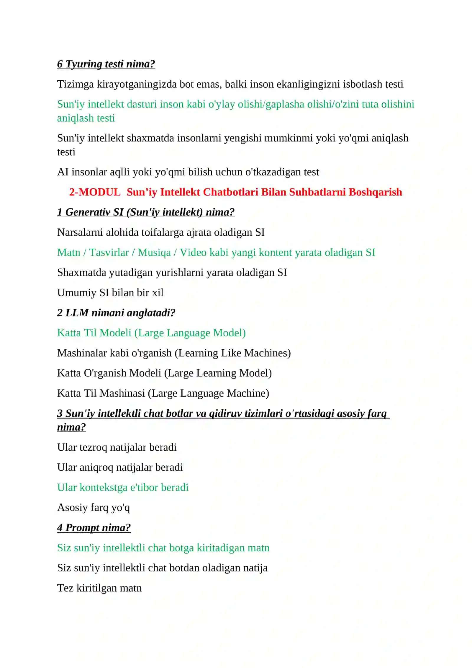 Besh million sun'iy intellekt yetakchilari 1-modul 2