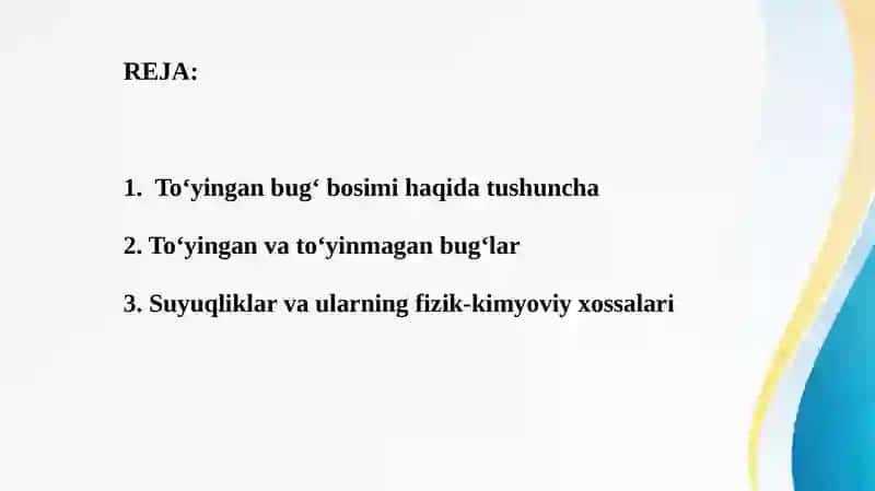 Suyuqliklarning toʻyingan bugʻ bosimi 2