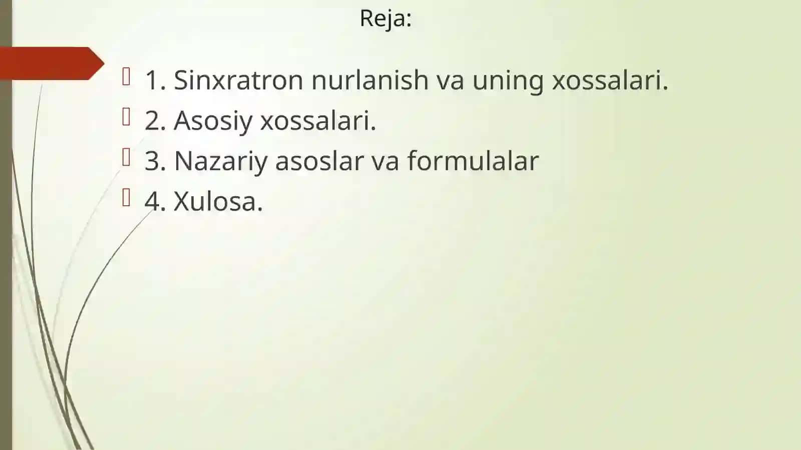 Sinxrotron nurlanishi va uning qo‘llanilishi | Fizika prezentatsiya PPT 2