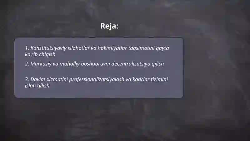 Mustaqillik yillarida davlat boshqaruvi tizimida amalga oshirilgan islohotlar 2