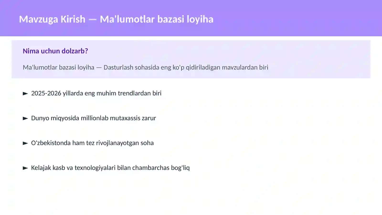 Ma'lumotlar bazasi loyiha 2