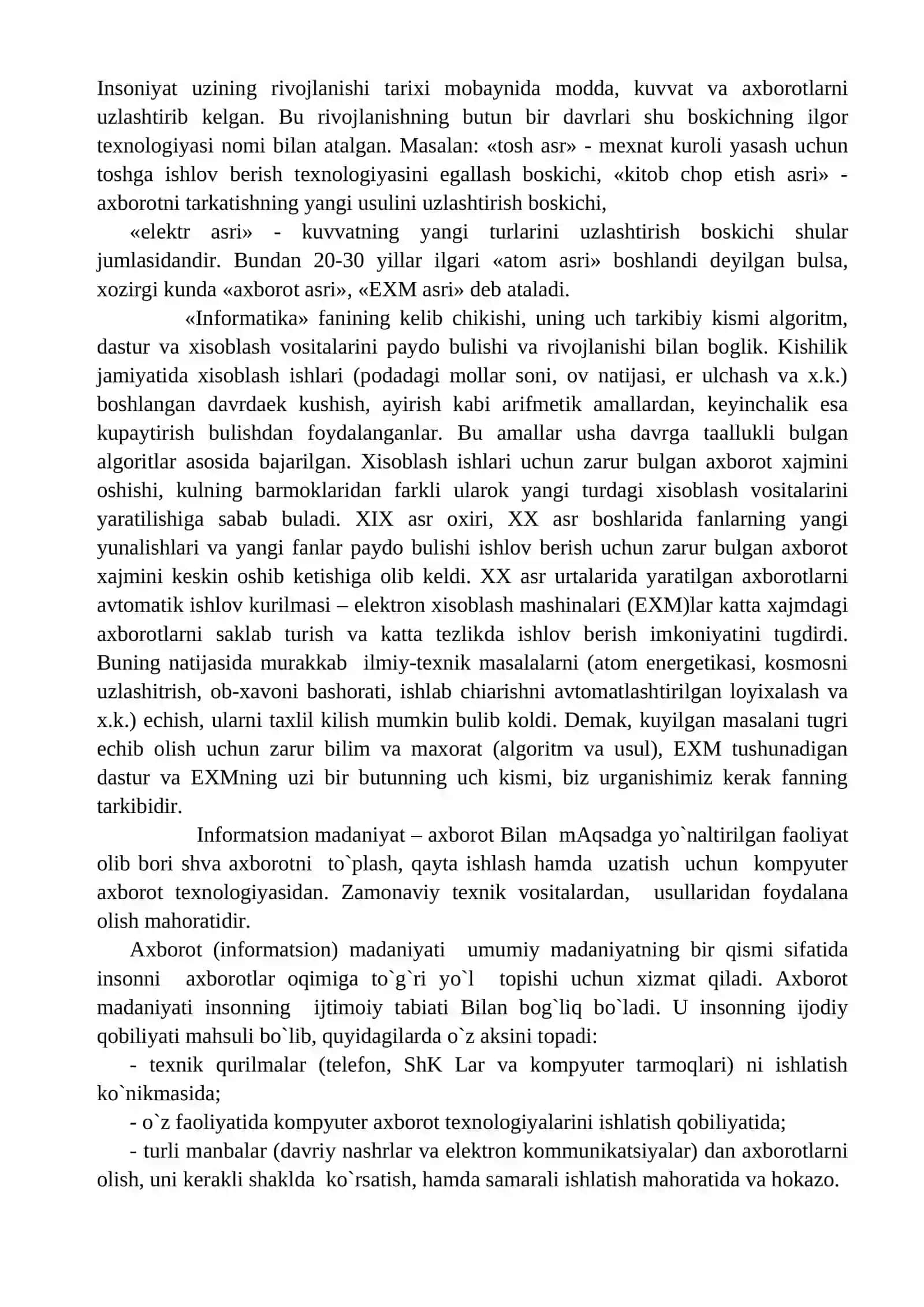 O'zbekiston Uzluksiz ta'lim tizimida informatika kursining mazmuni 2